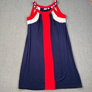 Cato Red White and Blue Jersey Shift Dress Women's 14/16W Braided Sleeveless